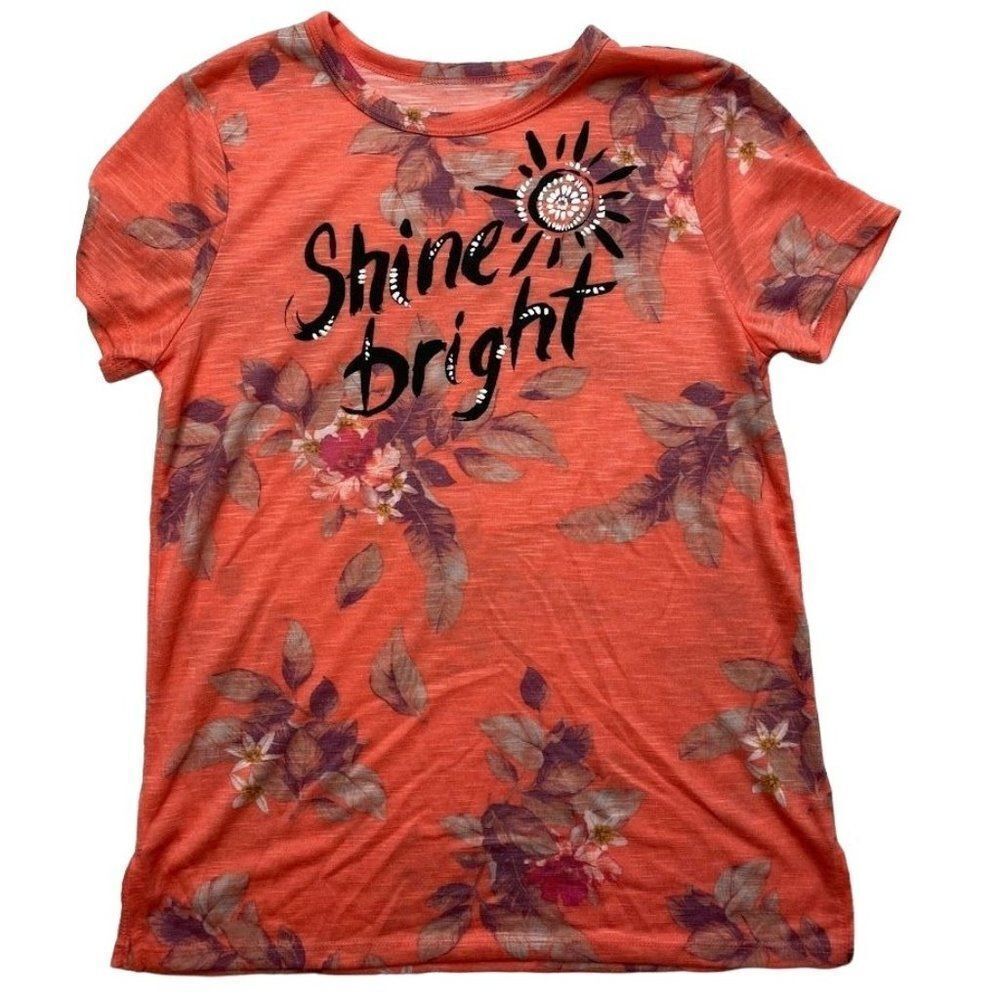 Mudd Girls Melon Coral Floral Shine Bright Short Sleeve Top Sz 12 NEW